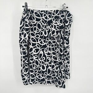 Cache Faux Wrap Abstract Swirl Print Skirt Size Large Black White Mod Retro Chic